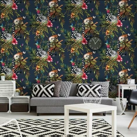 HOLDEN DECOR Lemur Wallpaper Navy Blue Tropical Jungle Birds Metallic Floral Trees Animals HOLDEN DECOR Lemur Wallpaper Navy Blue Tropical Jungle Birds Metallic Floral Trees Animals -HOLDEN DECOR Shop 7720406 2