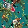 HOLDEN DECOR Teal Multicoloured Lemur Wallpaper Monkeys Flowers Floral Trees Animals Holden