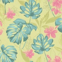 HOLDEN DECOR Tropical Leaf Wallpaper Lime Teal Flowers Floral Paste The Wall Holden Panama