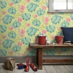 HOLDEN DECOR Tropical Leaf Wallpaper Lime Teal Flowers Floral Paste The Wall Holden Panama -HOLDEN DECOR Shop 8381665 3